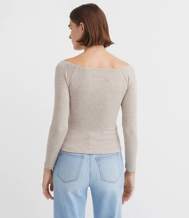 Petite Ribbed Knot Off The Shoulder Top