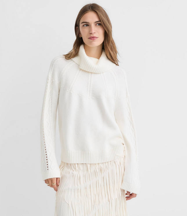 Pointelle Turtleneck Cable Sweater