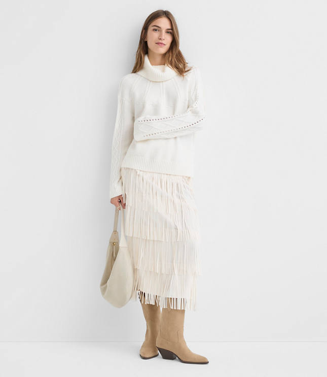 Pointelle Turtleneck Cable Sweater