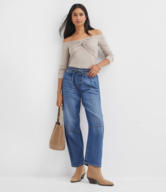 Pull On High Rise Barrel Jeans in Vintage Light Indigo Wash