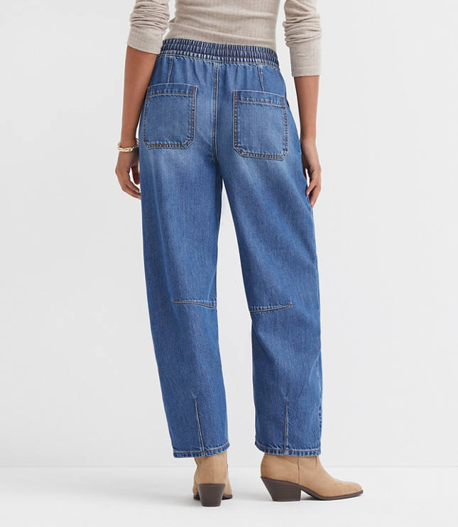 Pull On High Rise Barrel Jeans in Vintage Light Indigo Wash