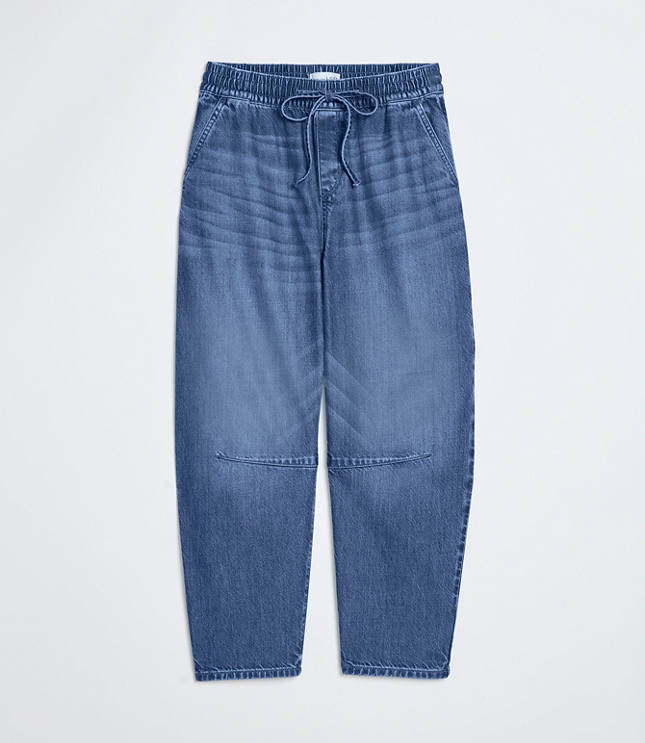 Pull On High Rise Barrel Jeans in Vintage Light Indigo Wash