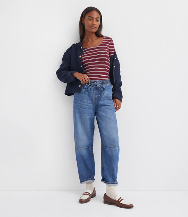 Stripe Ribbed Scoop Neck Long Sleeve Tee