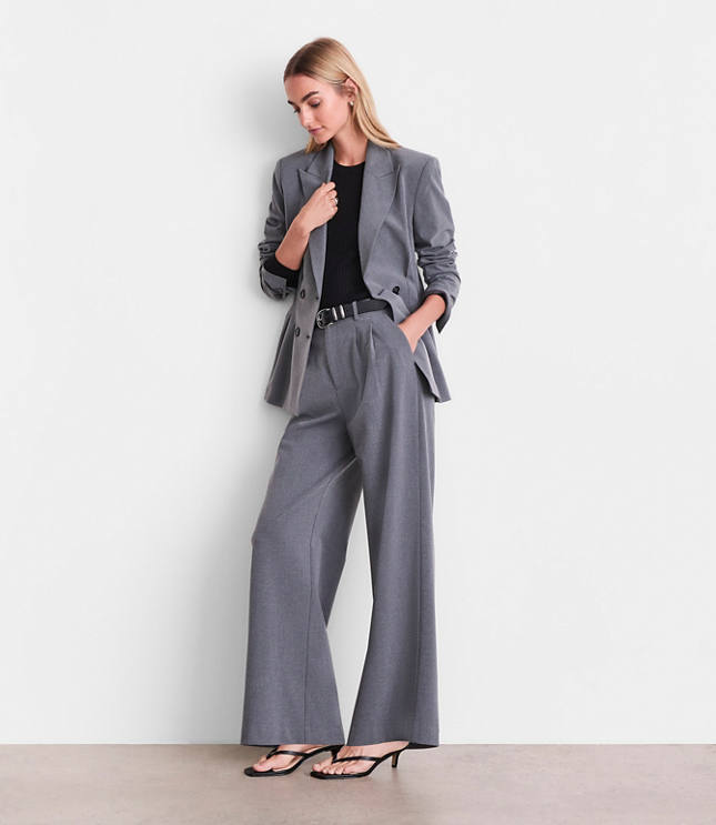 Tall LOFT Versa Seasonless Stretch Double Pleat Wide Leg Pants in Heather