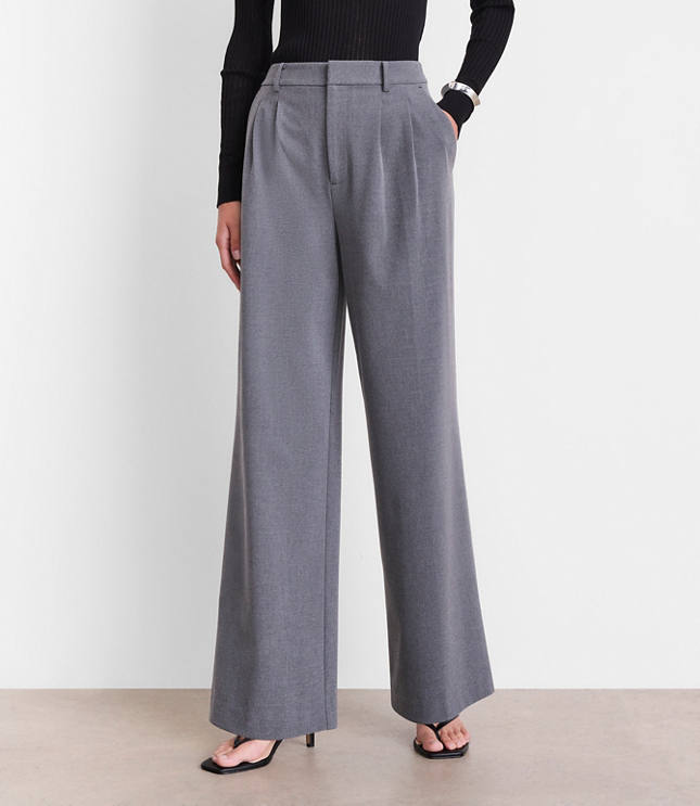 Tall LOFT Versa Seasonless Stretch Double Pleat Wide Leg Pants in Heather