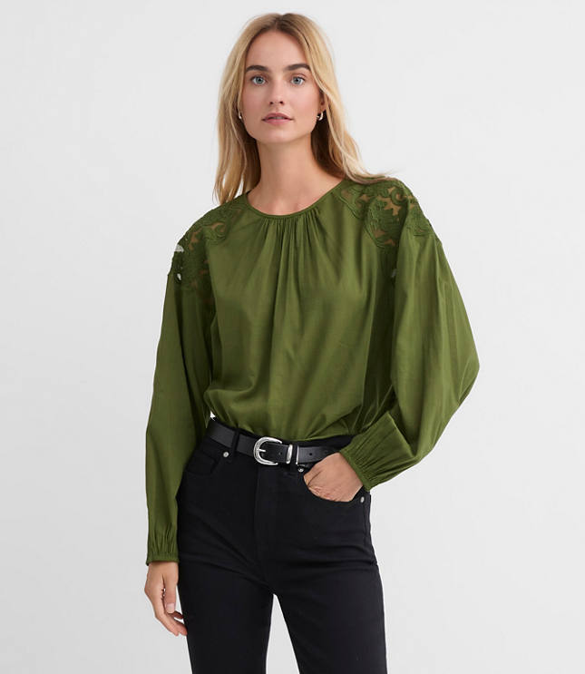 Petite Lace Shoulder Blouse