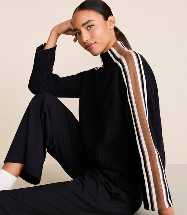 Lou & Grey Striped Half Zip Sweater