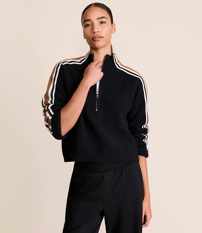 Lou & Grey Striped Half Zip Sweater