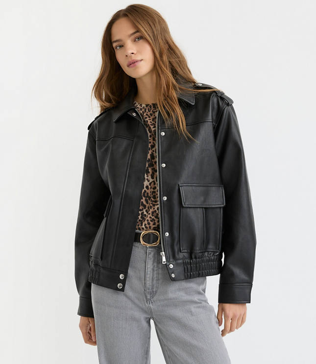 Petite Pebbled Faux Leather Jacket