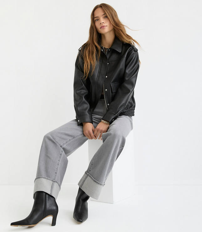 Petite Pebbled Faux Leather Jacket