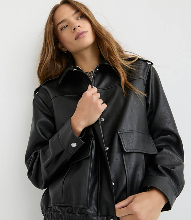 Petite Pebbled Faux Leather Jacket