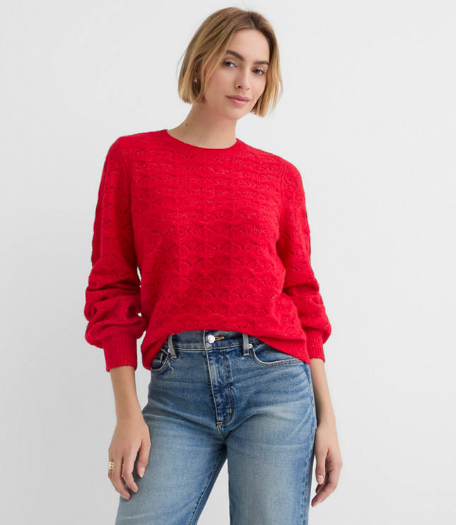 Petite Fuzzy Pointelle Blouson Sweater