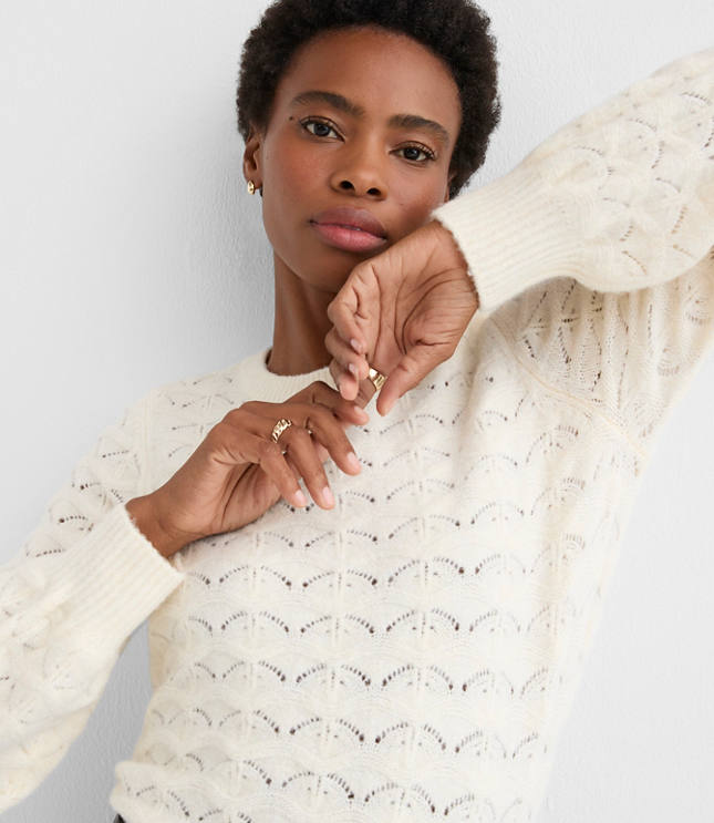 Petite Fuzzy Pointelle Blouson Sweater