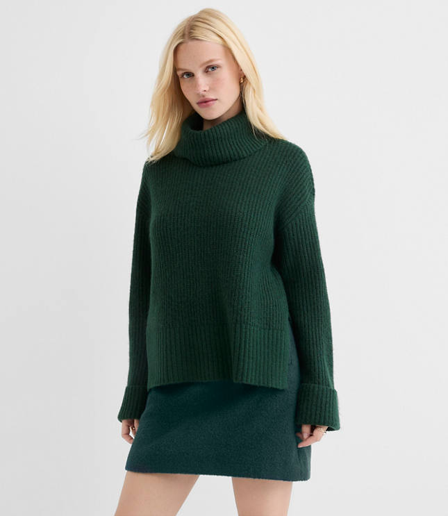 Petite Cuffed Ribbed Mock Neck Sweater