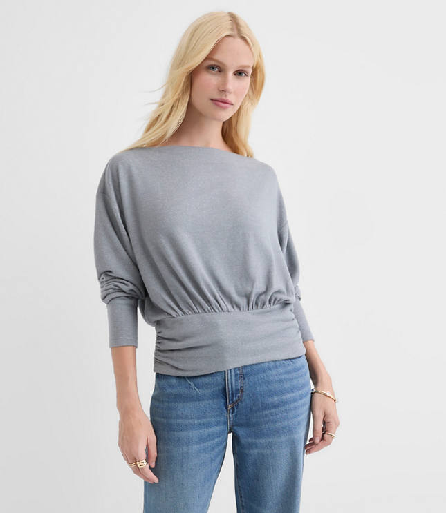 Heathered Ruched Hem Boatneck Top