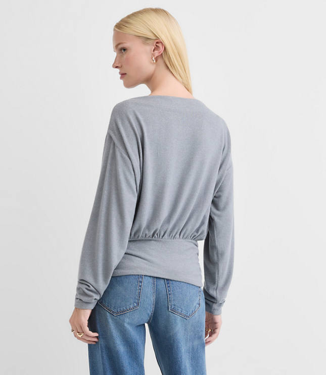 Heathered Ruched Hem Boatneck Top