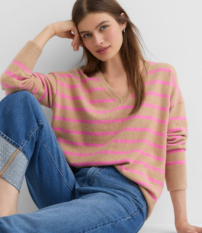 Striped V-Neck Relaxed Everyday Sweater