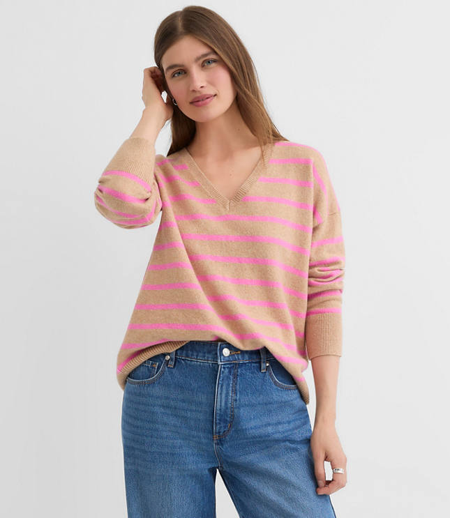 Striped V-Neck Relaxed Everyday Sweater