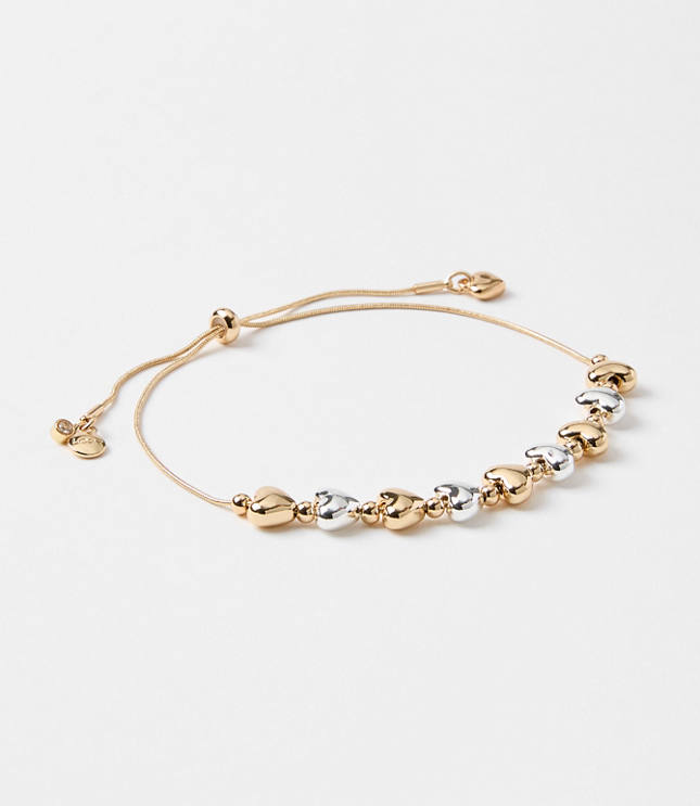 Mixed Metal Heart Pull Tie Bracelet