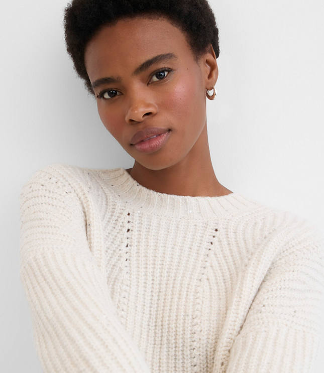 Petite Sequin Pointelle Ribbed Relaxed Sweater