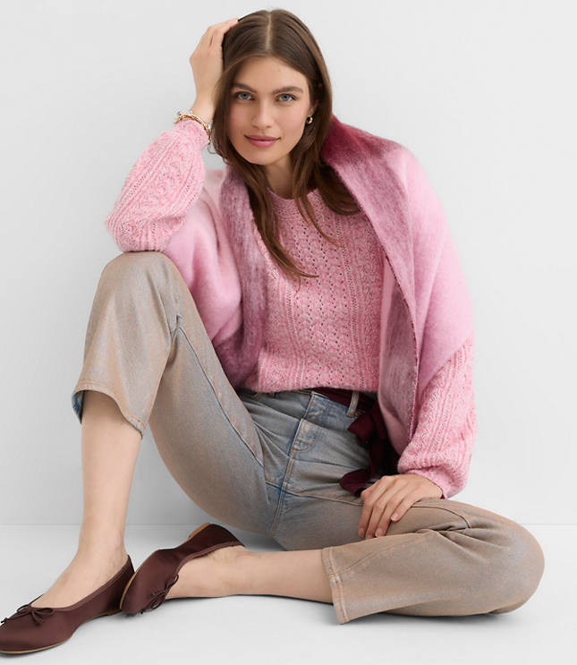 Petite Marled Pointelle Blouson Sweater