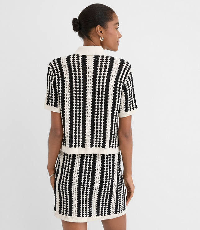 LOFT Beach Striped Crochet Polo Cardigan