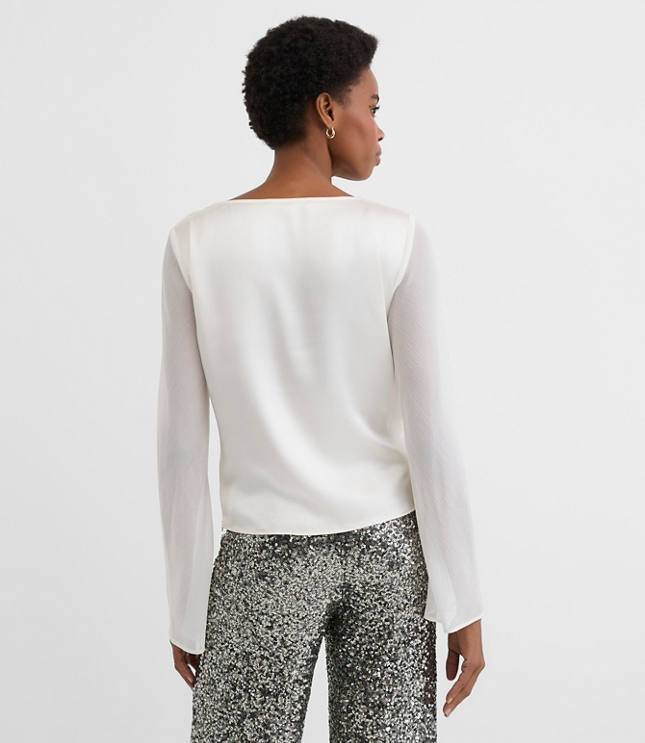 Petite Satin Chiffon Cowl Neck Top