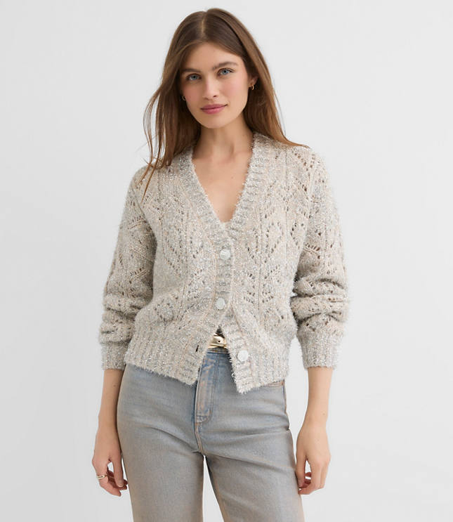 Shimmer Pointelle V-Neck Cardigan