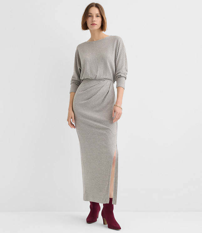 Petite Brushed Ottoman Side Pleated Midi Dress