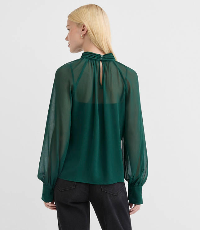 Pleated Mock Neck Blouse