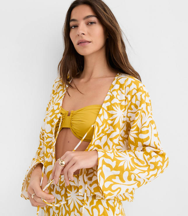 LOFT Beach Palm Gauze Bow Tie Top