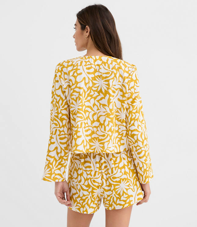 LOFT Beach Palm Gauze Bow Tie Top