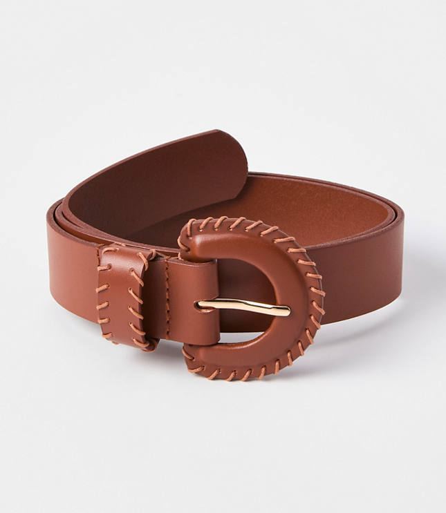 Whipstitch Buckle Leather Belt
