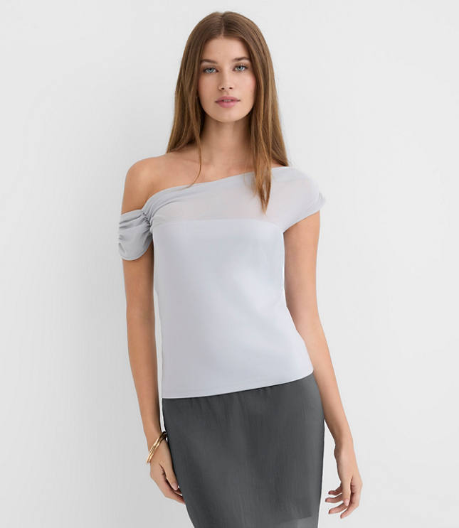 Petite Mesh Ponte Off The Shoulder Top