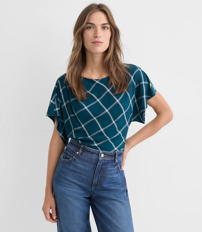 Plaid Pleated Wedge Top