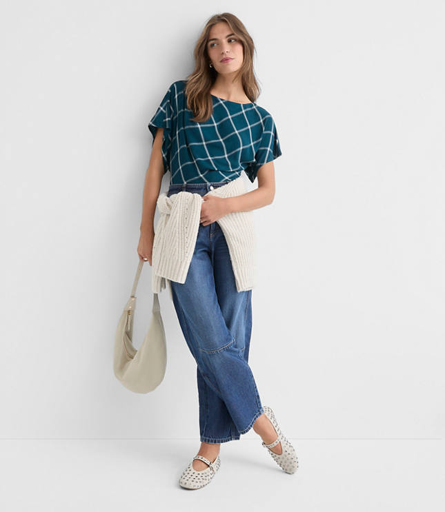 Plaid Pleated Wedge Top