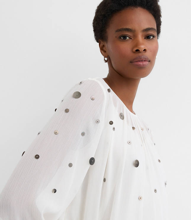 Petite Sequin Ruffle Peplum Blouse