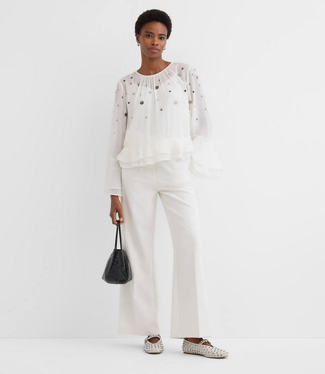 Petite Sequin Ruffle Peplum Blouse