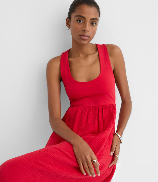 LOFT Beach Triple Cloth Mixed Media Maxi Pocket Dress