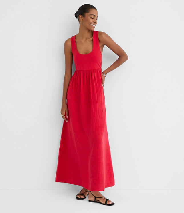 LOFT Beach Triple Cloth Mixed Media Maxi Pocket Dress