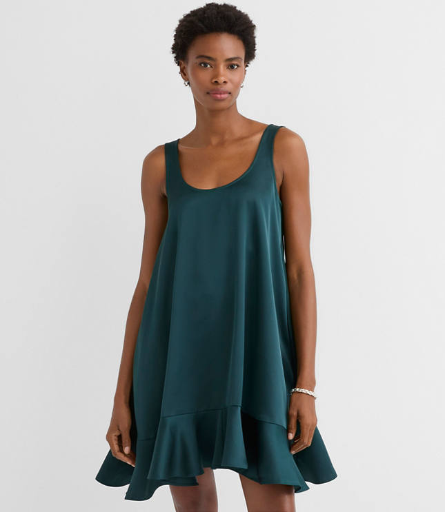 Satin Ruffle Mini Pocket Dress