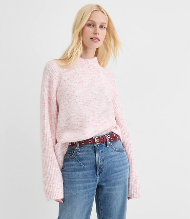 Petite Flecked Ribtrim Turtleneck Sweater