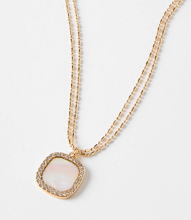 Mother Of Pearl Square Double Chain Necklace