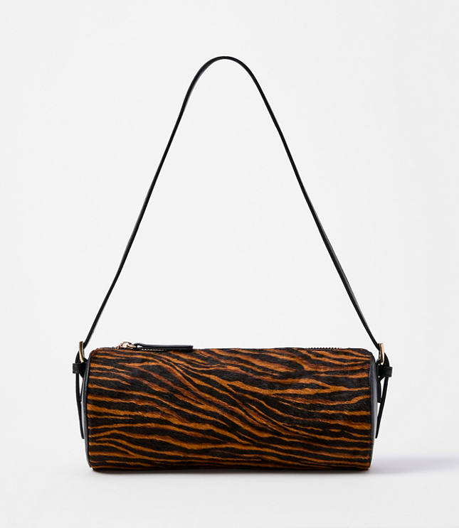 Zebra Print Haircalf Elongated Shoulder Bag