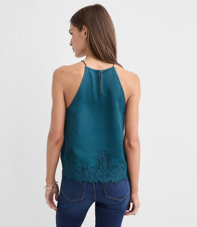 Petite Lace Trim Halter Strappy Cami