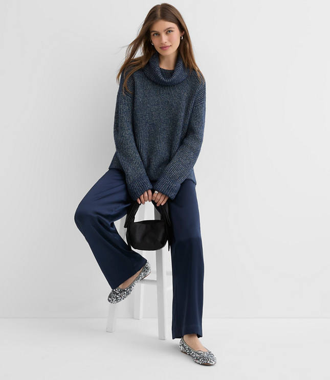 Petite Shimmer Cuffed Ribbed Mock Neck Sweater
