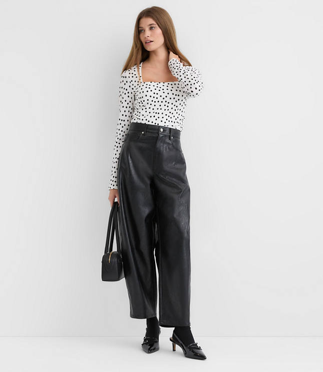 Petite Dot Textured Ruched Square Neck Top