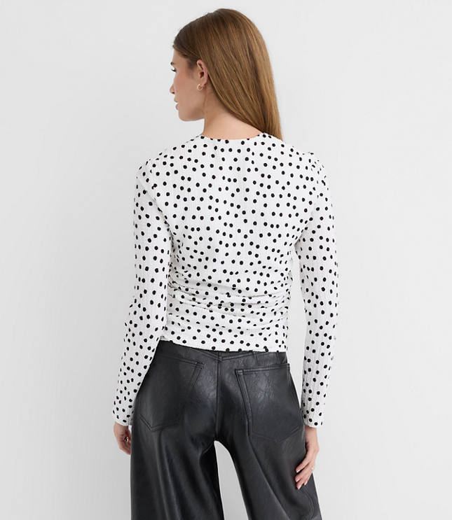 Petite Dot Textured Ruched Square Neck Top
