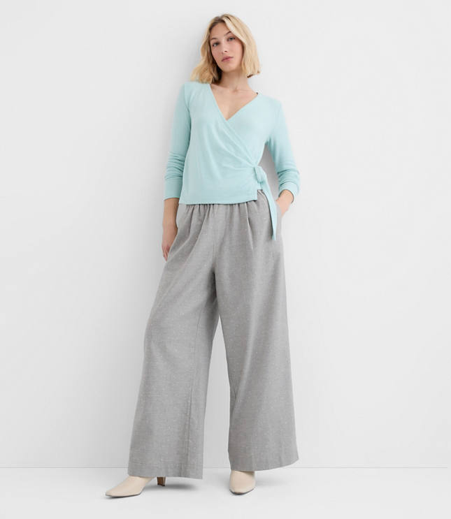 Tall Pleated Pull On Wide Leg Pants in Herringbone