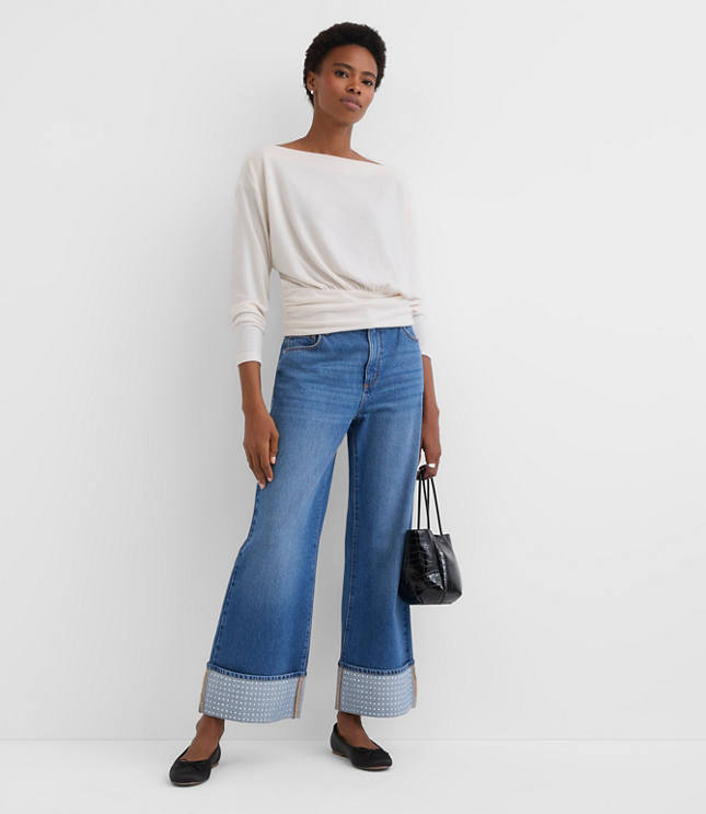 Ruched Hem Boatneck Top